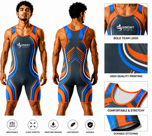 SINEWY SPORTS Singlet de lutte une pièce pour homme, ajusté, imprimé par sublimation, extensible, respirant, séchage rapide, léger et durable - Product Image 1