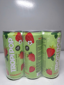 Refresco de melocotón marca TropiPop, lata de 330 ml con vitaminas A, B y C, elaborado con fruta fresca. - Product Image 4
