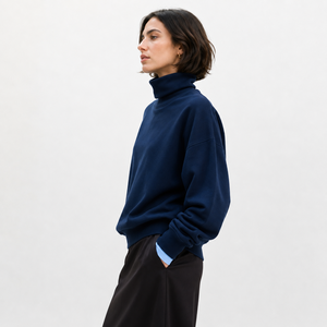 <b>Women's</b> <b>Navy</b> Blue Turtleneck Sweatshirt Full Sleeve Knitted Regular Fit Autumn Casual Wear Pullover Fleece - Product Image 3
