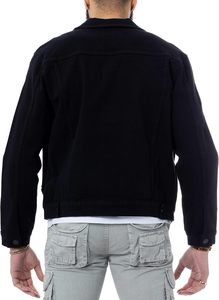 Veste en jean pour homme, noire, en coton délavé, col rabattu, manches régulières, style automne, fermeture boutonnée, coupe ajustée - Product Image 3