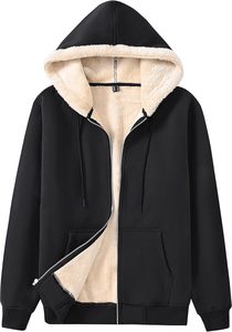 Sweat-shirt à capuche en molleton noir pour homme avec doublure en sherpa Coupe classique Vêtement décontracté d'hiver - Product Image 1