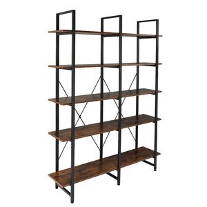 Libreria Industriale Vintage a 5 Ripiani, Scaffale Doppio Largo con Ampia Etagere in Legno e Metallo, Design Pieghevole per Arredamento Casa - Product Image 5