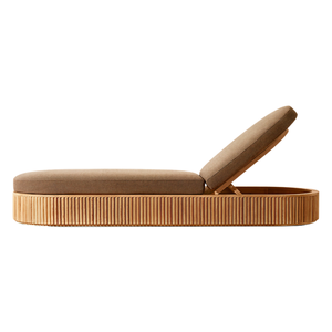 Chaise longue de luxe en teck avec dossier réglable, base cannelée et coussin rembourré – Chaise d'extérieur minimaliste pour villas et complexes hôteliers - Product Image 4
