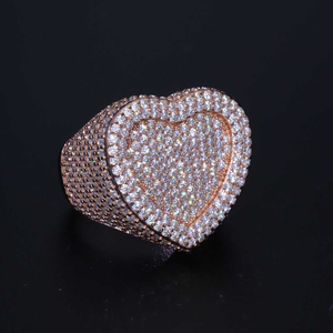 Anillo de Plata con Moissanita en Forma de Corazón, Estilo Hip Hop, con Micro Pavé, Lujoso y Brillante, Unisex, Ideal para Regalo - Product Image 3