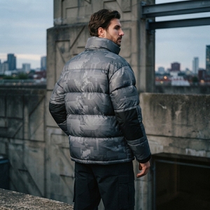 Men Digital <b>Camo</b> Puffer <b>Jacket</b> High Collar Quilted Winter Warm Insulated Outdoor Casual <b>Jacket</b> OEM ODM Wholesale - Product Image 3