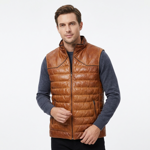 <b>Men's</b> <b>Black</b> Genuine Leather Casual Windproof Vest V-Neck Single Breasted Sleeveless <b>Waistcoat</b> Gold Buttons Solid Color Winter - Product Image 4