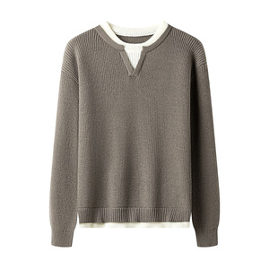 Pull en tricot pour homme à col en V, style color block, décontracté, polyvalent, à manches longues, style minimaliste rétro - Product Image 4