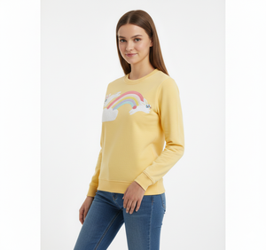 เสื้อสเวตเชิ้ตผู้หญิงทรงบ็อกซี่ พิมพ์ลายด้วยเทคนิคฮีททรานเฟอร์ ผ้าฝ้ายสีขาวเนื้อหนัก ดีไซน์ล่าสุด สีเหลือง หรูหรา ไซส์พลัส - Product Image 1