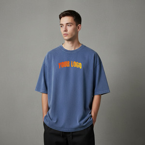 เสื้อยืดผู้ชายแฟชั่นใหม่ทรงโอเวอร์ไซส์ ไหล่ตก คอกลม แขนสั้น ทรงหลวม ผ้าฝ้าย 100% ไซส์พลัส สไตล์ฮิปฮอป ปรับแต่งได้ - Product Image 4