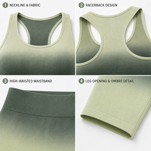 Women's Ombre Seamless Yoga Set 2 Piece Workout Shorts and Sports Bra High Waist Tummy Control Gym Fitness Clothing Activewear - Product Image 4
