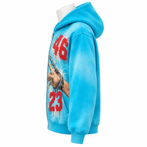 Sudadera con capucha y cremallera de felpa francesa con pedrería gótica para hombre, oversize, negra, con estampado brillante, de secado rápido, estilo urbano para otoño - Product Image 5