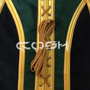 Gilet corset pour homme en satin vert et noir avec bordure dorée |   Fournisseur de gilets et de corsages gothiques steampunk - Product Image 4