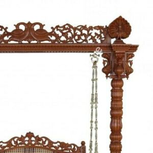 Columpio Colgante de Madera Maciza Hecho a Mano de Lujo con Respaldo de Ratán, Jhoola Interior Moderna y Minimalista - Product Image 3