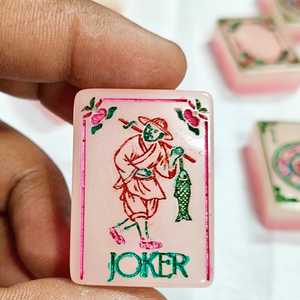Pink Resin Mahjong Tile <b>Craft</b> Pendant Clove Flower Game Piece Decoration - Product Image 1