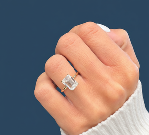 Anillo de Compromiso con Diamante Cultivado en Laboratorio de 3 Quilates, Corte Esmeralda, Certificado por IGI, VVS2 F, Oro Amarillo de 14K, Chapado en Rodio, para Mujer - Product Image 1