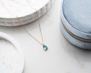 Collier pendentif goutte d'eau en topaze bleue, pierre de naissance de décembre, délicat, en argent 925 plaqué or rose 14 carats, bijoux ethniques certifiés IGI - Product Image 5