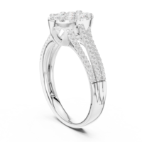 Bague de fiançailles de luxe ovale en diamants en grappe, or blanc, à double sangle, pour femme, bijoux fins de mariage