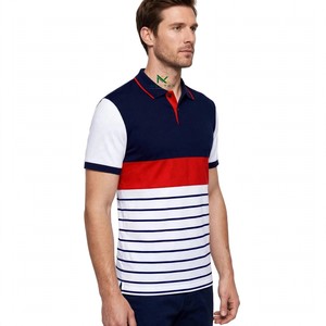 Custom Navy <b>Red</b> White Stripe <b>Polo</b> <b>Shirt</b> <b>Men's</b> Nautical Color Block Pique Cotton Team Uniform Embroidered Logo OEM Wholesale - Product Image 2