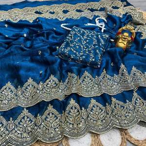 Sari de Seda Chiffon de Diseño Exclusivo con Blusa Elegante, Moderno y Estilizado, Última Moda India, para Fiestas, Casual, para Mujer - Product Image 2