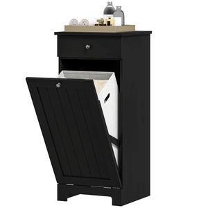 Mobiletto Portabiancheria Nero con Funzione Lavanderia per Bagno - Product Image 5