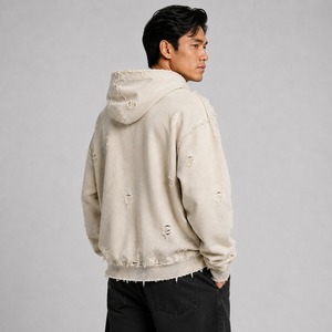 เสื้อฮู้ดสตรีทแวร์แบบสั่งทำสำหรับผู้ชาย ผ้าเนื้อนุ่ม ดีเทลแบบดิสเทรส ดีไซน์สั่งทำได้ ใส่สบาย คุณภาพพรีเมียม - Product Image 4