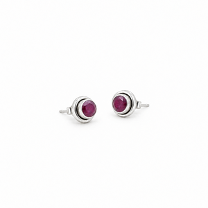 Minimalist 925 <b>Sterling</b> <b>Silver</b> <b>Stud</b> Earrings With Round Ruby Gemstone Bezel Setting For Women's Everyday Wear - Product Image 3