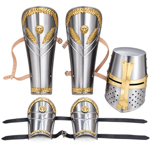 Conjunto de casco templario romano Medieval pulido cromado, armadura protectora para piernas y brazos para disfraces de Halloween, artesanías de Metal - Product Image 1