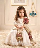 Salwar Kameez Sutra Putih Tradisional Bordir Bunga Merah Cepat Kering untuk Bayi Perempuan, Panjang Selutut, Pakaian Pernikahan Gaya India Pakistan
