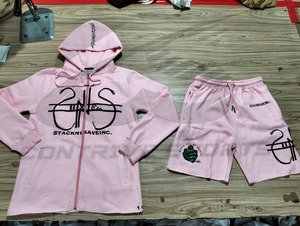 Conjuntos de shorts de cintura alta para hombre, ropa informal de talla grande, ropa urbana, conjunto de sudadera con capucha y shorts con estampado Puff. - Product Image 5