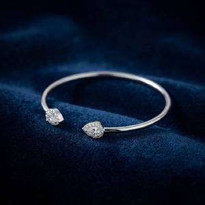 Platinum 950 Lab Grown Diamond Pear Cut Halo Open <b>Bangle</b> <b>Bracelet</b> for Women Daily Wear Gift Jewelry - Product Image 3