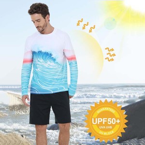 <b>Men's</b> Long Sleeve Rash Guard <b>Swim</b> Shirt With Wave Print Anti-UV Protection Full Sleeve UPF 50+ Quick Dry Polyester <b>Top</b> - Product Image 3
