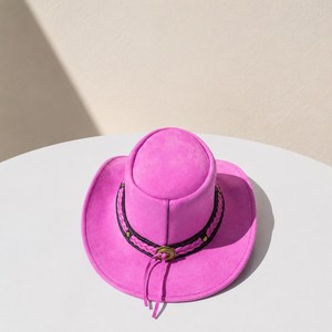 Sombrero Vaquero de Cuero Rosa de Primera Calidad, Personalizado, para Mujer, Ala Ancha, Estilo Western, para Festivales, Rodeos y Disfraces - Product Image 5