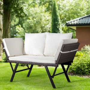 Lettino Convertibile da Esterno a Due Posti con Braccioli Regolabili, Mobili da Giardino in Rattan Intrecciato, Cuscini e Guanciali Inclusi - Product Image 4