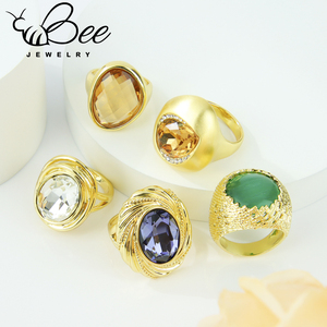 High Quality Crystal <b>Chunky</b> 14k Gold Plated <b>Rings</b> French Fashion Gemstone <b>Ring</b> For Women Gifts - Product Image 5