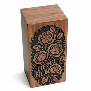 Urne funéraire en bois gravée de roses, écologique, durable, style américain, pour la commémoration florale - Product Image 2