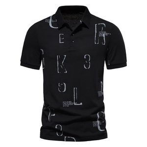 Polo Negro Moderno para Hombre con Estampado de Letras, Manga Corta, Diseño Informal de Punto Antiarrugas - Product Image 5