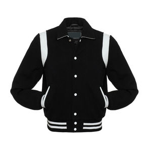 Nouvelle veste bomber universitaire en laine bleu roi et cuir noir, col montant, style universitaire, design streetwear, logo frontal - pour l'hiver - Product Image 2