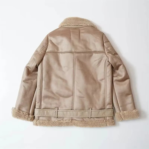 Chaqueta de Invierno para Mujer, Nueva, Combinada con Piel Sintética y Cuero, Estilo Bomber, Cierre de Cremallera, Transpirable, con Forro de Lana de Oveja y Piel de Vaca, Estilo Motociclista - Product Image 2