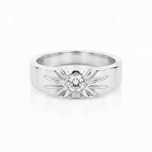 Anillo de Moissanita para el Día de San Valentín, Oro Amarillo de 10K con baño de plata, Corte Brillante Redondo, Diseño de Estrella, Anillo para Hombre - Product Image 3