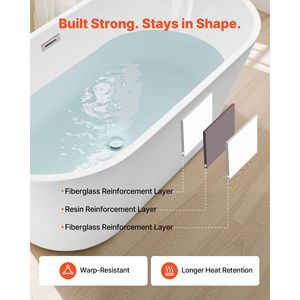 59-Inch Contemporary Oval Acrylic Freestanding Soaking Bathtub Elegant White <b>Brushed</b> Nickel Overflow <b>Drain</b> Contemporary Design - Product Image 5