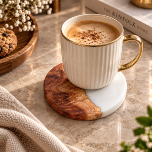 Ensemble de 6 sous-verres en résine de bois de manguier pour tasses à thé, à café et mugs |   Sous-verres ronds pour table à manger, décoration de la maison et du bureau, et idéal pour offrir - Product Image 2