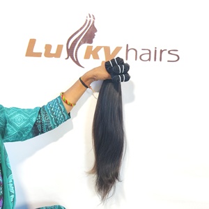 Extensions de cheveux humains 100% naturels, vierges, lisses, noirs naturels, double trame, cuticules alignées, non traités, Remy - Product Image 1