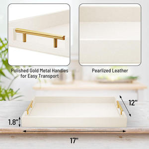 Plateau de service décoratif de luxe avec poignées métalliques, plateau de présentation moderne pour la maison, la table basse, l'hôtel et l'hôtellerie - Product Image 2