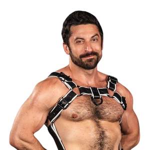 Harnais de corps en fausse fourrure Trojan 2.0 pour homme, avec bordure en dentelle blanche, écologique, respirant, bretelles réglables, vêtements de club haut de gamme - Product Image 6