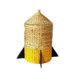 Spaceship Water Hyacinth <b>Basket</b> Woven Decorative Storage Organizer Bin <b>with</b> <b>Lid</b> Outer Space Nursery Decor - Product Image 2
