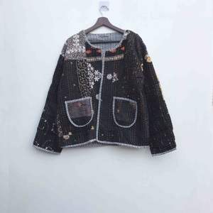 Chaqueta Kantha Bordada a Mano con Flores para Mujer, Estilo Japonés, Abrigo de Invierno de Algodón, Chaqueta Kantha Corta - Product Image 3