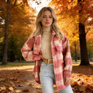 Vente flash sur la veste tendance à carreaux pour femmes Temu, veste décontractée à manches longues, style streetwear automne-hiver, vêtements d'extérieur pour les vacances et le quotidien - Product Image 4