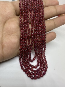 Collar de Granate Natural de Mozambique, Collar de Cuentas Ovaladas Lisas, Collar de Joyería con Piedras Preciosas Rojas (3-4 mm) - Product Image 5