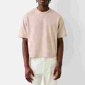 Men's Beige Short Sleeve T-<b>Shirt</b> O-Neck Regular Fit Solid Color Casual 100% Cotton Jersey Fabric Knitted Design - Product Image 1