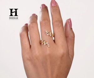 Luxury <b>Open</b> Bypass Olive Branch Lab Grown Diamond <b>Ring</b> 14K Yellow Gold Marquise Leaf Wrap Statement <b>Ring</b> - Product Image 3